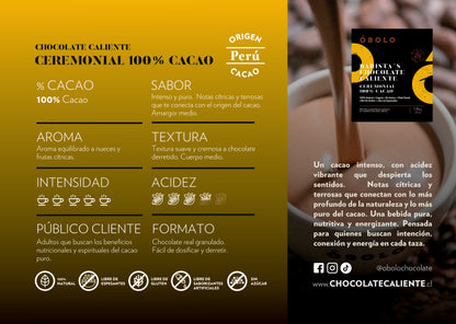 Chocolate Caliente - CEREMONIAL 100% CACAO (Intenso/Puro) 1.5kg