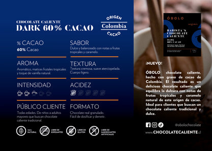 Chocolate Caliente - DARK 60% CACAO COLOMBIA (Ligero/Dulce) 1.5kg