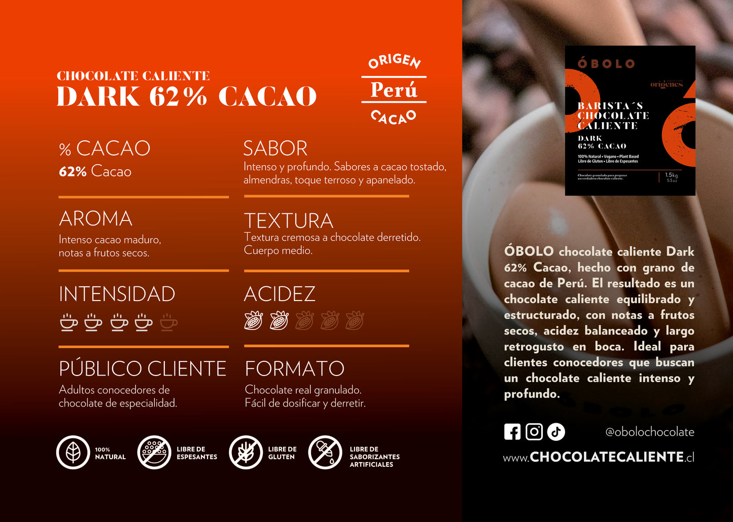 Chocolate Caliente - DARK 62% CACAO PERÚ (Equilibrado/Profundo) 1.5kg